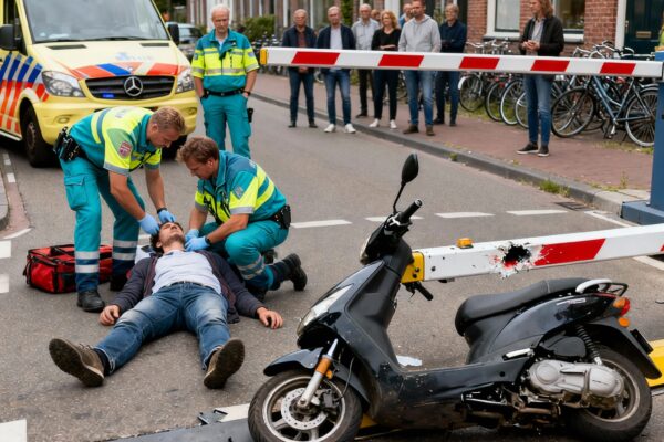 Scooterrijdster naar ziekenhuis na botsing met slagboom in leiden