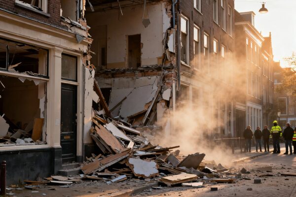 Dramatische instorting aan vrouwenkerkhof in leiden