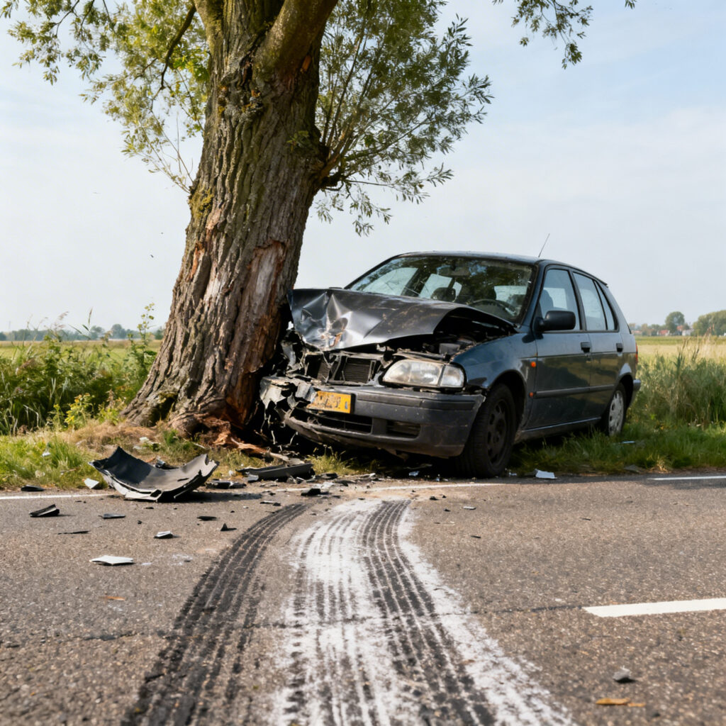 Auto botst tegen boom en slaat over de kop in oude wetering