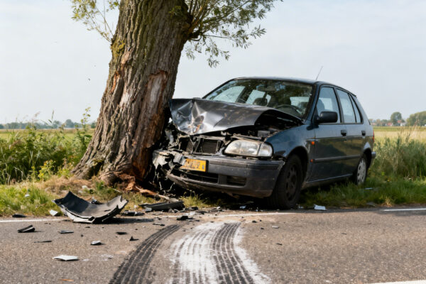 Auto botst tegen boom en slaat over de kop in oude wetering