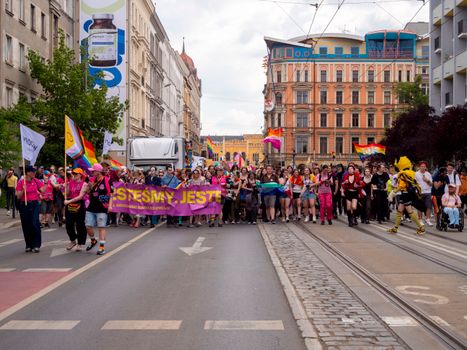 Bezoekers met regenboogvlaggen in de Leidse binnenstad tijdens pride leiden 2026